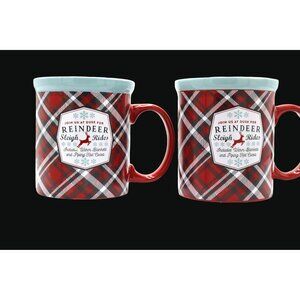 Huge Christmas Coffee Mug Set .  Red Plaid 22 Ounce NWOT Reindeer